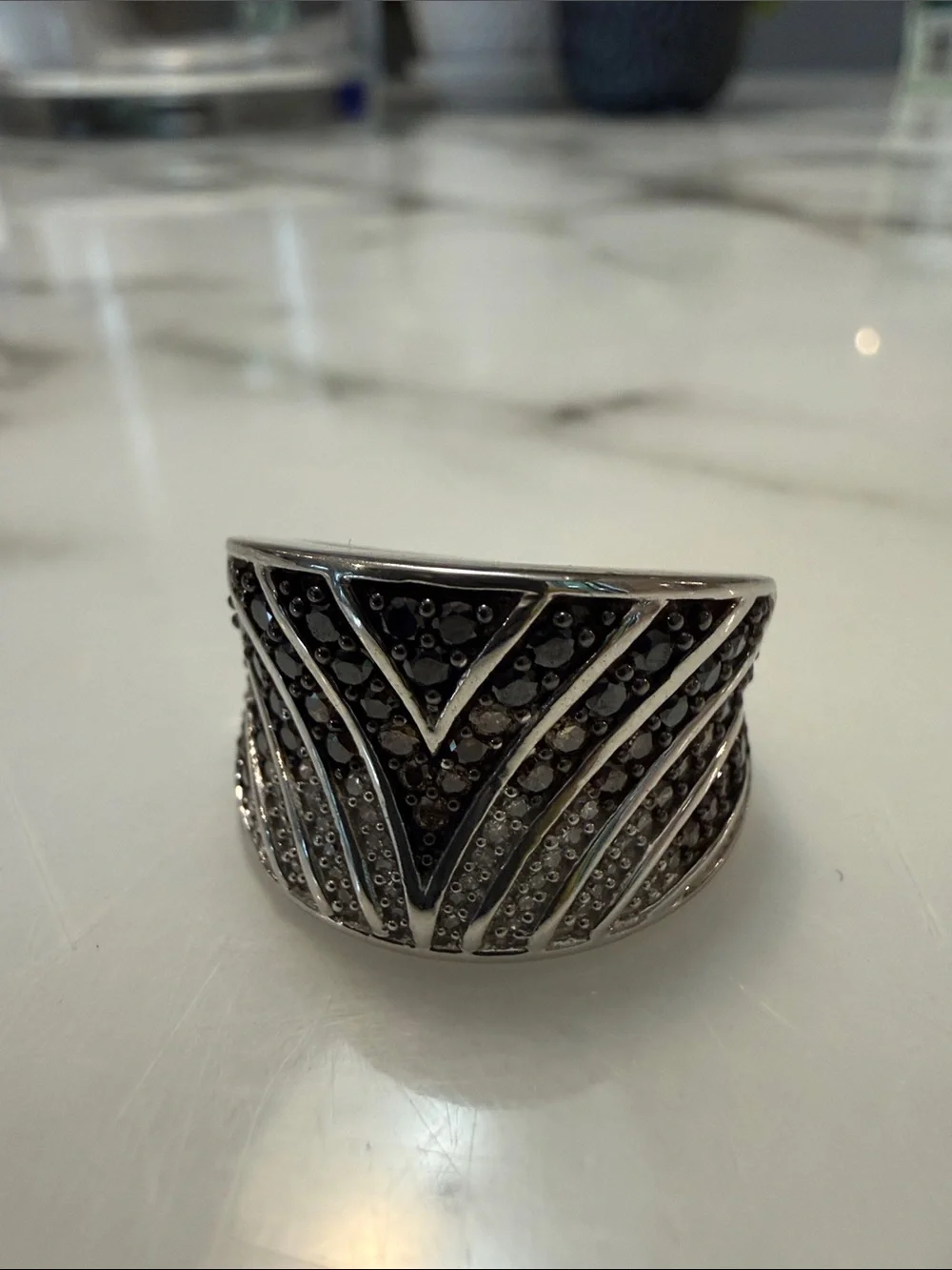Sterling silver and CZ wide band ring, size 7